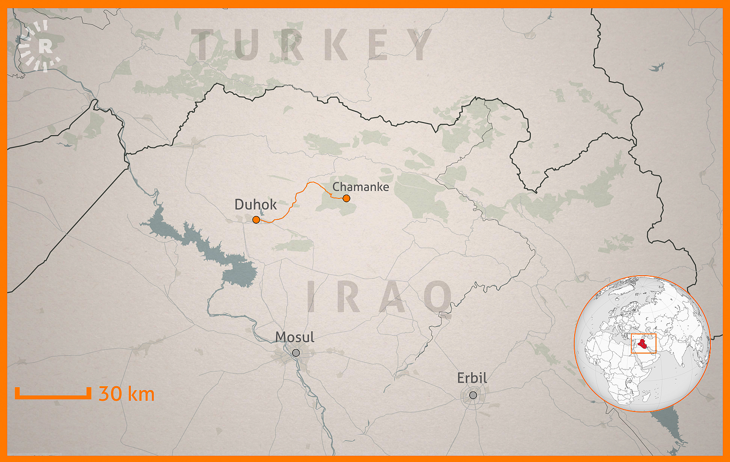 Map charting the journey Jutyar made to see Nadia on January 29, 2020. Graphic: Maps4news, Sarkawt Mohammed / Rudaw